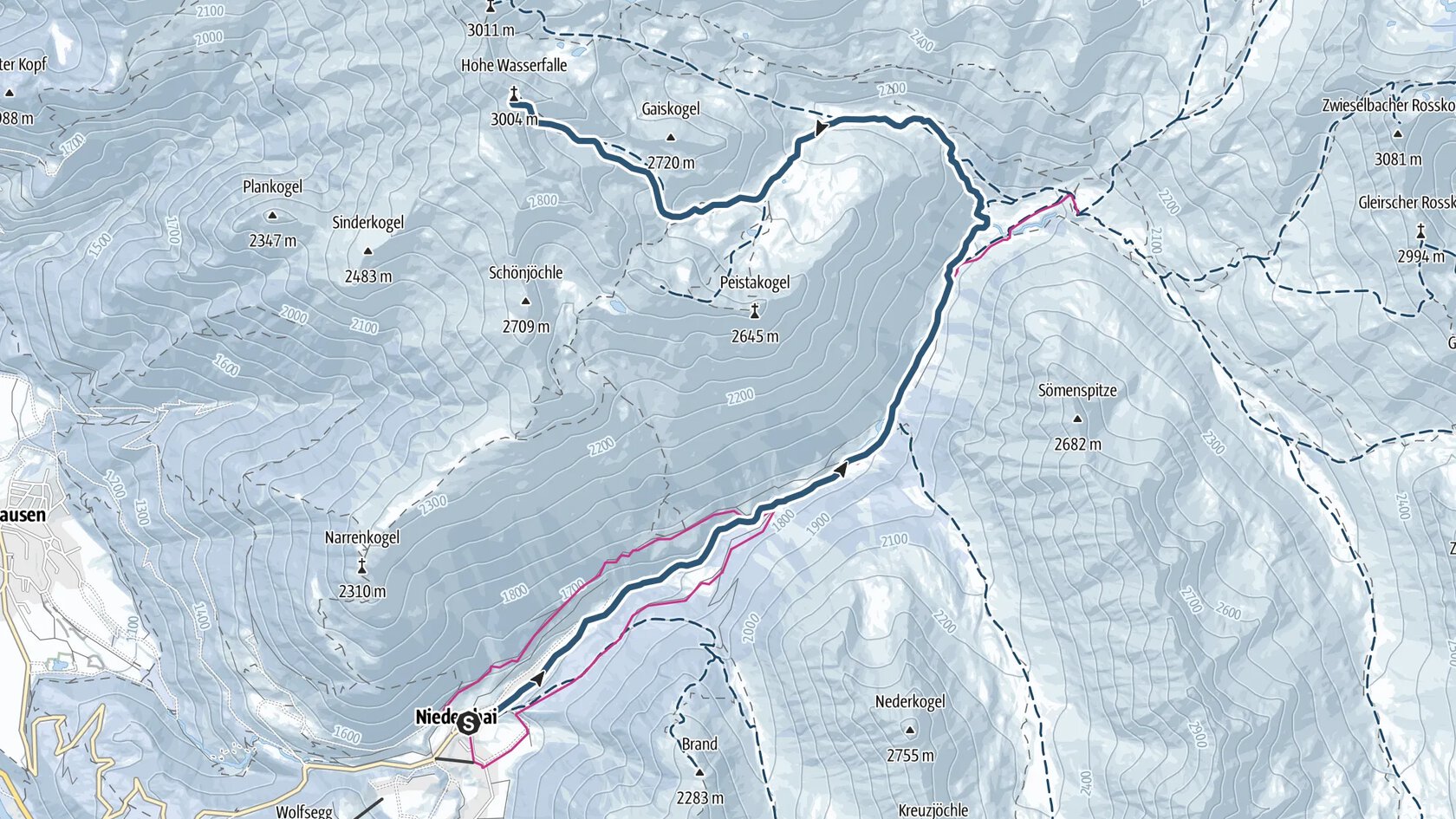 Hohe Wasserfalle 3003m - Umhausen-Niederthai