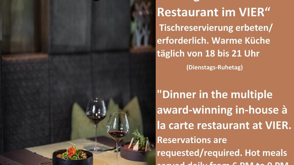 Abendessen im VIER - VIER - Studios & Restaurant - Längenfeld