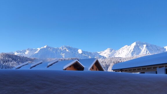A wintry mountain landscape with snow-covered peaks. The clear blue sky complements the tranquil atmosphere. - Apart Alpenflair - Niederthai