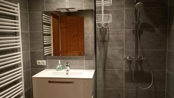 Bad, Waschtisch und XXL Dusche barrierefrei - APARTMENT EVA - Sautens
