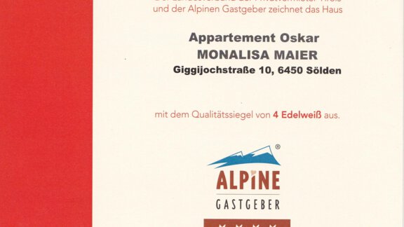 Zertifikat - Appartement Oskar - Sölden