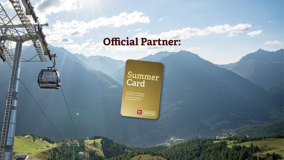 A mountain landscape with a cable car and majestic mountains in the background. In the foreground is the Summer Card as an official partner. - Hotel Garni Maria Theresia - Sölden