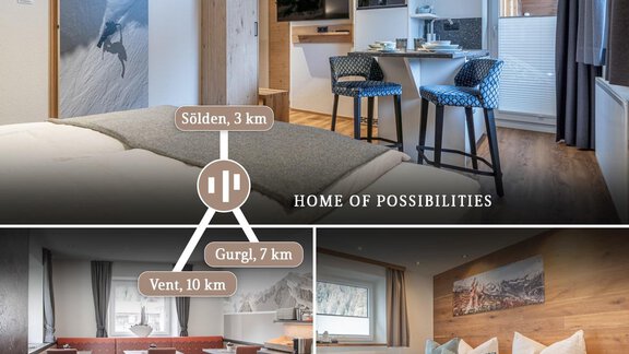 Modern accommodation with a cozy bedroom and dining area. Close to ski resorts like Sölden and Gurgl. - Garni Ötztal ROOMS & APARTS - Zwieselstein