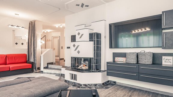 Wohnraum mit Kamin Apart Gaby - Apart Relax - Längenfeld