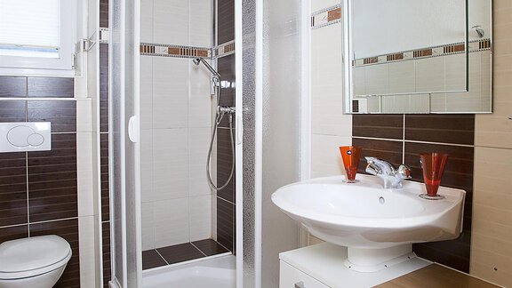 Dusche mit Toilette - Haus Alpenflora - Längenfeld