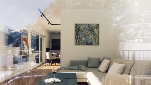 Wohnküche mit Bergblick - SIMA APARTMENTS - Längenfeld