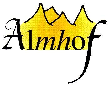A logo featuring the inscription "Almhof" and stylized mountains. The colors are yellow and black, conveying a warm and inviting feeling. - Appartement Almhof - Sölden