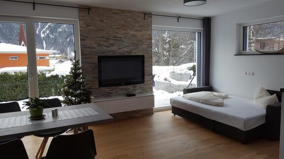 Schlafcouch und Weihnachtsbaum - Alpenappartement Sonne - Umhausen