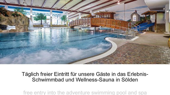 A modern swimming pool with clear blue water and a spacious wellness area. The surroundings are inviting and relaxing, perfect for guests in Sölden. - Haus Gondelblick - Sölden