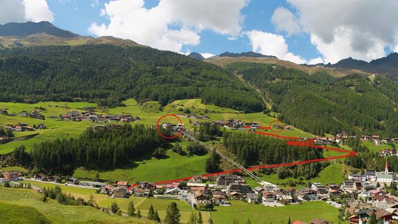 A picturesque mountain landscape with green meadows and forests. Small villages lie between the hills and mountains. - Haus Crystal - Sölden