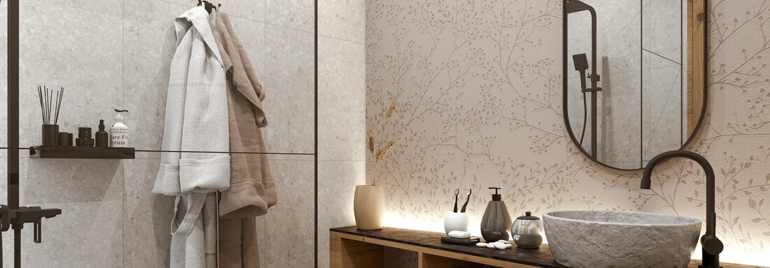 A modern bathroom with a glass shower and elegant sink. Wooden shelves and soft lighting create a pleasant atmosphere. - ViVo Hochsölden 2.090 m - Hochsölden