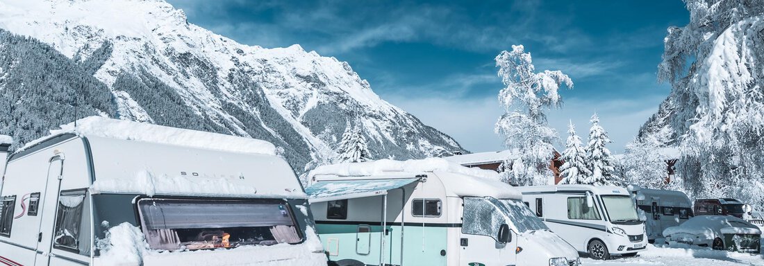 Komfortplatz Winteraufnahme - Naturcamping Kuprian - Ötztal - Huben