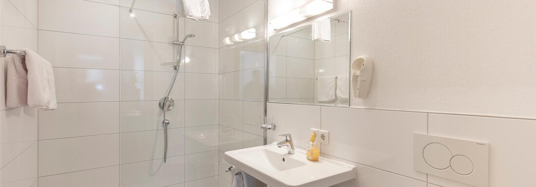 Badezimmer mit Dusche und WC - Apart Stipplerhof - Längenfeld