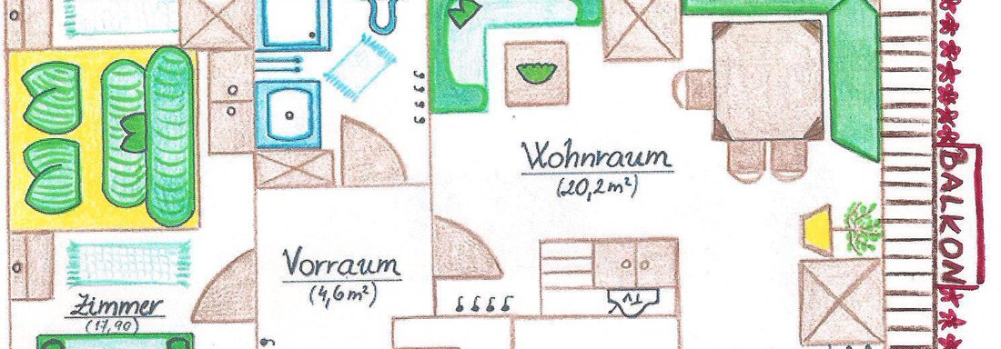 Gamskogel Skizze mit Balkon - Appartements Breitlehn - Längenfeld