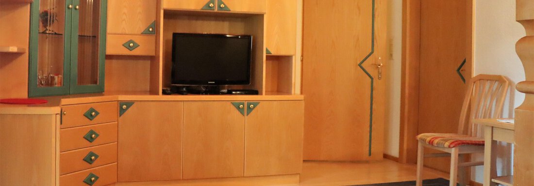 Living room with TV and closets - Ferienapart Bergstille - Längenfeld
