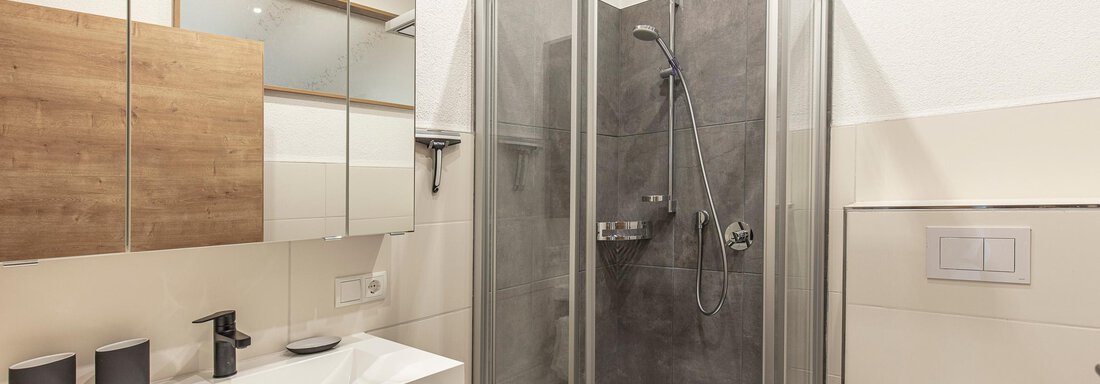 Badezimmer mit Dusche und WC - Hauseggerhof - Längenfeld
