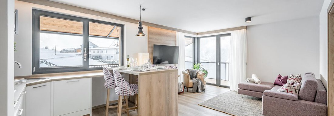 Wohnküche mit Zugang zum Balkon Wohnküche mit Zugang zum Balkon - Nativo, Bergaparts-Genussplatz - Längenfeld