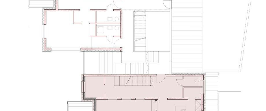 A floor plan of a house that shows various rooms and their arrangement. The sketch is presented in a clear, minimalist design. - Das Ambiente - Niederthai