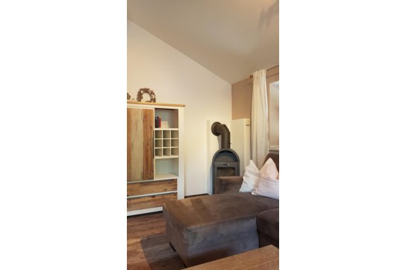 gemütliches Wohnzimmer mit Kamin - Reiterhof Alpin Appart - Niederthai