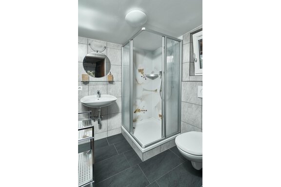 Badezimmer mit Dusche und WC, Zimmer 3 - Freestyle Apartment - Sautens