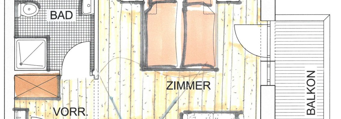 Grundriss Dreibettzimmer - Gästehaus Edelweiss - Sautens