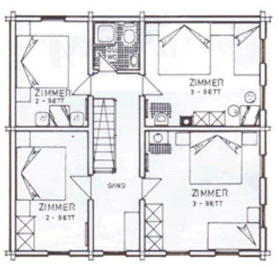 This is a floor plan of a house with several rooms. It includes various bedrooms and a common hallway. - Ferienhaus Karlingerhof - Sölden