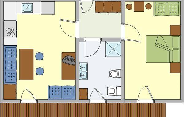 A simple floor plan drawing of an apartment with two rooms. The spaces are clearly separated by walls and doors. - Haus Edmund - Sölden