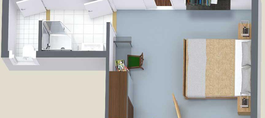An apartment floor plan with one bedroom, bathroom, and a small living area. The rooms are clearly structured and well-arranged. - Haus Fontana - Sölden