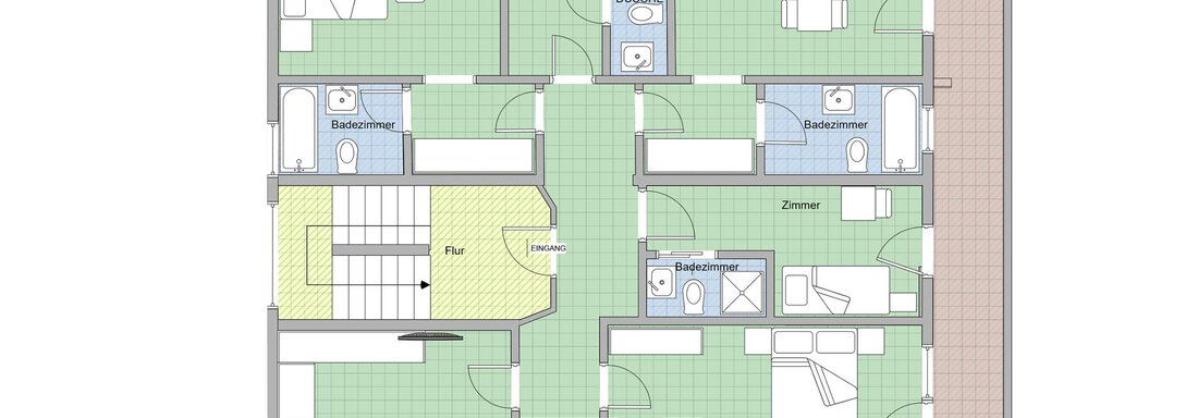 A floor plan sketch of an apartment with several bedrooms, bathrooms, and a living area. The rooms are clearly structured and well arranged. - Haus Montjola - Sölden