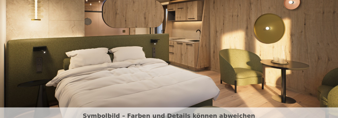 NEU ab Sommer 26(1) A modern hotel room with a large double bed and cozy seating areas. The walls are decorated with wood paneling, and the lighting is warm and inviting. - Hotel Alpina - Sölden