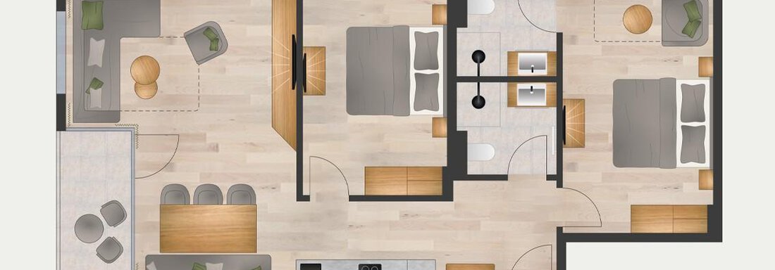 A modern apartment with two bedrooms, an open kitchen, and a living area. The rooms are bright and welcoming. - Marco's Mountain Home - Sölden