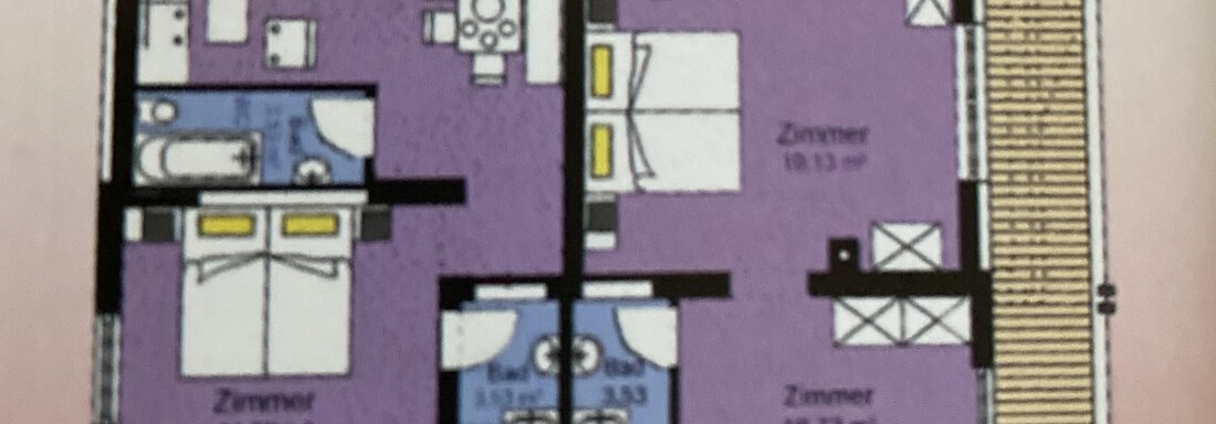 Skizze A floor plan drawing of an apartment on the 1st floor. The apartment covers approximately 83 m² and is designed for 6 to 7 people. - Pension Birkenheim - Sölden