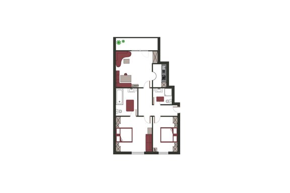 A modern apartment with two bedrooms and an open living area. The kitchen and the bathroom are also well designed. - Sportpension Rubin - Sölden