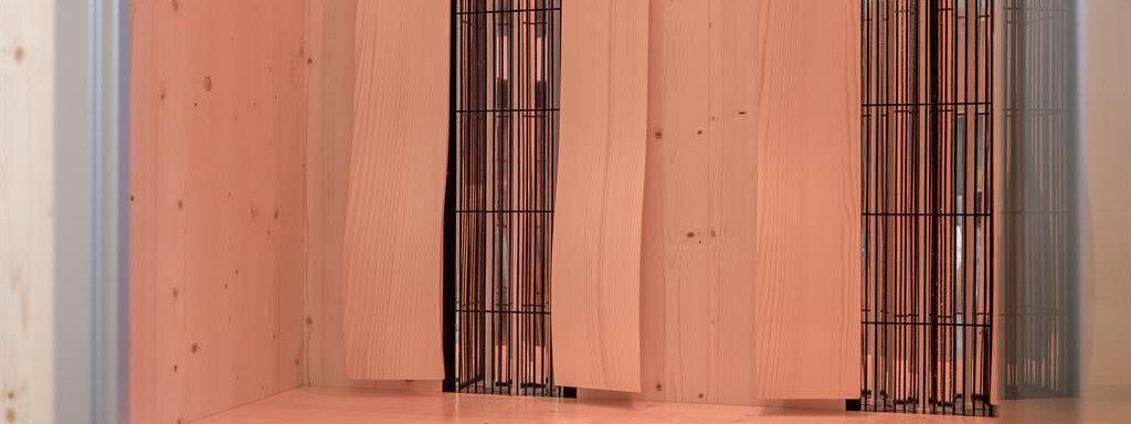 A bright interior with wooden shelves and two vertical elements. The walls are in soft, natural tones. - The Peak Sölden - Sölden