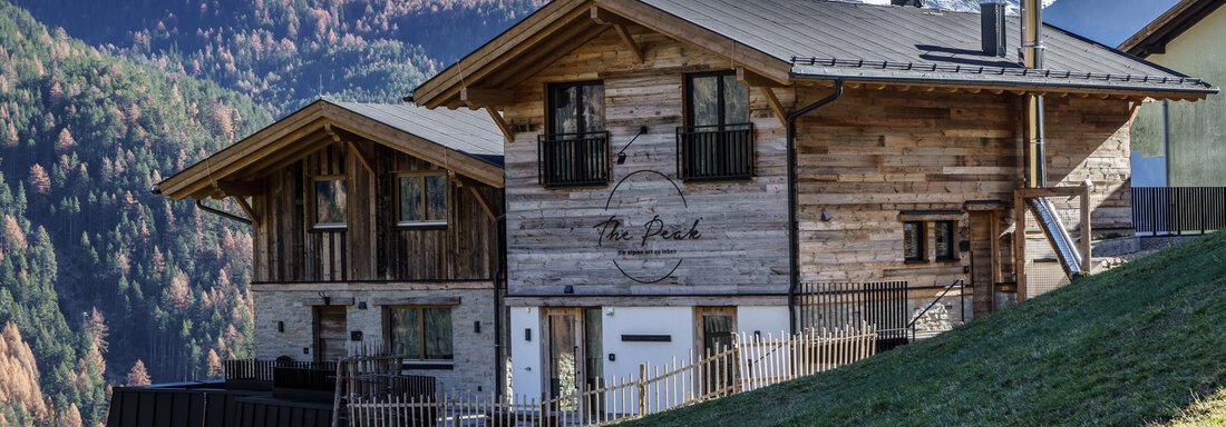 A modern wooden house in the mountains with a magnificent view of the surrounding mountains. The green meadow in front of the house enhances the natural beauty of the landscape. - The Peak Sölden - Sölden