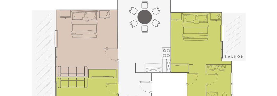 A sketch of a beautiful apartment with several rooms and balconies. The individual areas are clearly structured and drawn with furniture. - Vizensn Living - Sölden