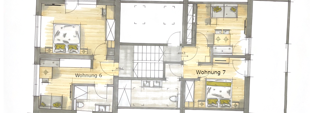 Grundriss Obergeschoss  Wohnung 3,4 & 5  M 150 - Ferienhaus Haueis - Umhausen