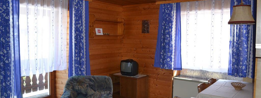 A cozy living space with wooden paneling and large windows. There is a television, a table, and comfortable furniture. - Appt. Garni Anny - Vent